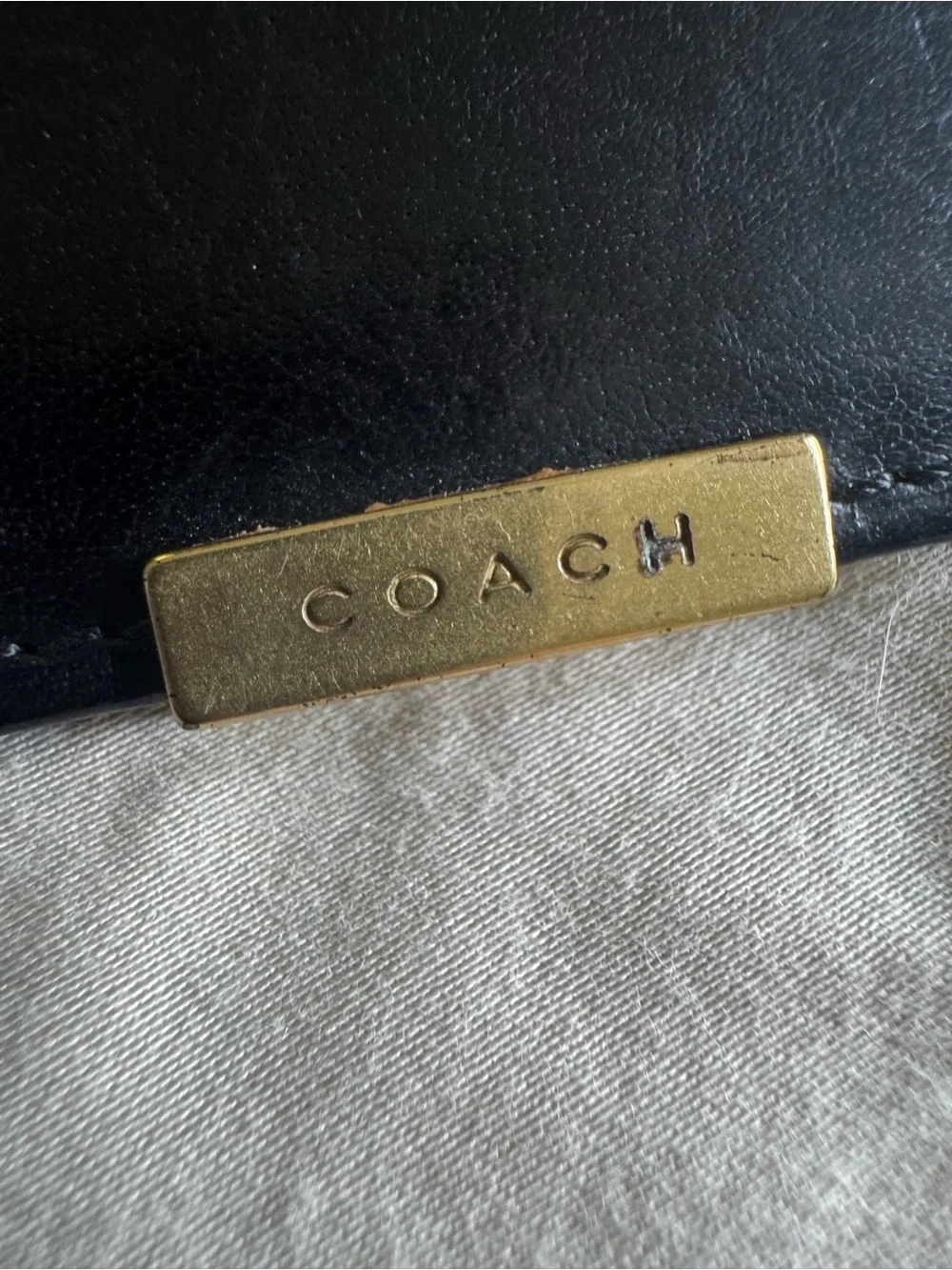 Vintage Coach Black Leather Card & Key Holder with Gold Accent
